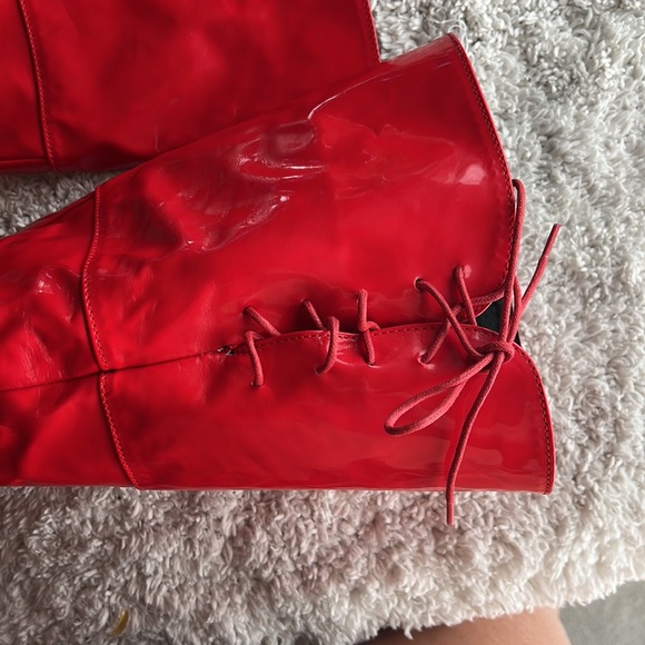 Over the knee tall boots. Red, vinyl, 9.5 - Picture 4 of 6